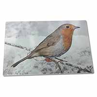 Large Glass Cutting Chopping Board Winter Robin on Snow Branch