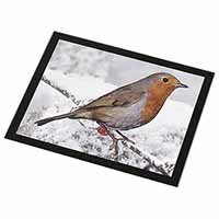 Winter Robin on Snow Branch Black Rim High Quality Glass Placemat