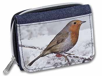 Winter Robin on Snow Branch Unisex Denim Purse Wallet