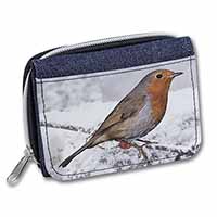 Winter Robin on Snow Branch Unisex Denim Purse Wallet