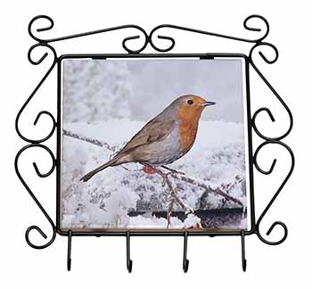 Winter Robin on Snow Branch Wrought Iron Key Holder Hooks