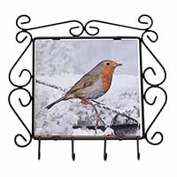 Winter Robin on Snow Branch Wrought Iron Key Holder Hooks