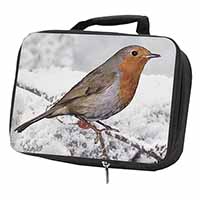 Winter Robin on Snow Branch Black Insulated School Lunch Box/Picnic Bag