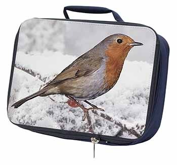 Winter Robin on Snow Branch Navy Insulated School Lunch Box/Picnic Bag