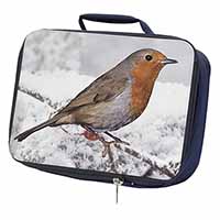 Winter Robin on Snow Branch Navy Insulated School Lunch Box/Picnic Bag