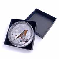 Winter Robin on Snow Branch Glass Paperweight in Gift Box