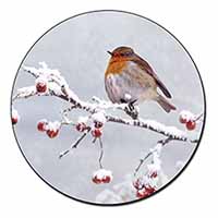 Robin on Snow Berries Branch Fridge Magnet Printed Full Colour