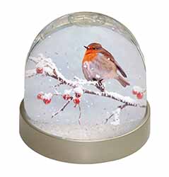 Robin on Snow Berries Branch Snow Globe Photo Waterball