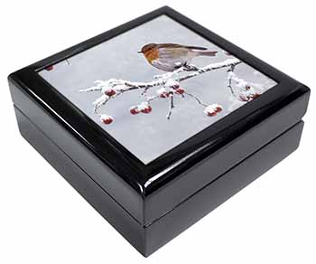 Robin on Snow Berries Branch Keepsake/Jewellery Box