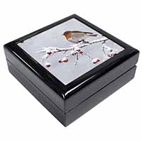 Robin on Snow Berries Branch Keepsake/Jewellery Box