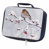Robin on Snow Berries Branch Navy Insulated School Lunch Box/Picnic Bag