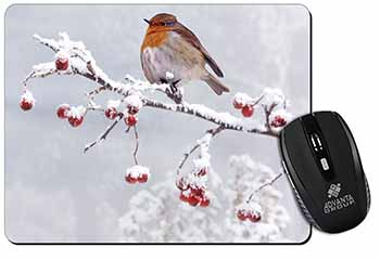 Robin on Snow Berries Branch Computer Mouse Mat