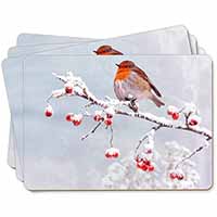 Robin on Snow Berries Branch Picture Placemats in Gift Box