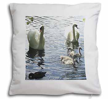 Swans and Ducks Soft White Velvet Feel Scatter Cushion