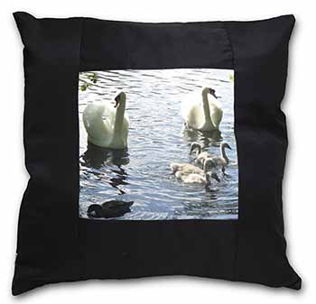 Swans and Ducks Black Satin Feel Scatter Cushion