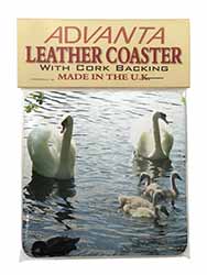 Swans and Ducks Single Leather Photo Coaster