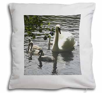 Swans and Baby Cygnets Soft White Velvet Feel Scatter Cushion