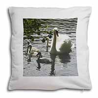 Swans and Baby Cygnets Soft White Velvet Feel Scatter Cushion