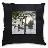 Swans and Baby Cygnets Black Satin Feel Scatter Cushion