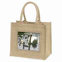 Swans and Baby Cygnets Natural/Beige Jute Large Shopping Bag