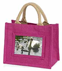 Swans and Baby Cygnets Little Girls Small Pink Jute Shopping Bag
