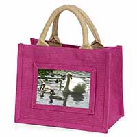 Swans and Baby Cygnets Little Girls Small Pink Jute Shopping Bag