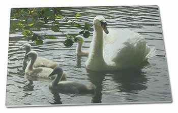 Large Glass Cutting Chopping Board Swans and Baby Cygnets