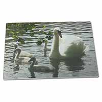 Large Glass Cutting Chopping Board Swans and Baby Cygnets