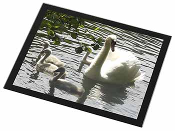 Swans and Baby Cygnets Black Rim High Quality Glass Placemat