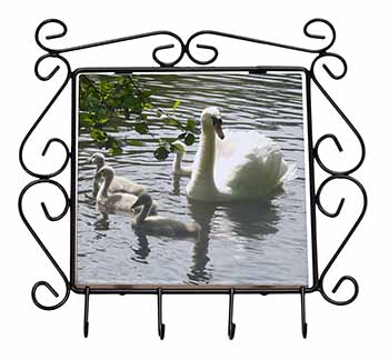 Swans and Baby Cygnets Wrought Iron Key Holder Hooks