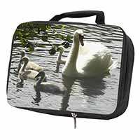 Swans and Baby Cygnets Black Insulated School Lunch Box/Picnic Bag