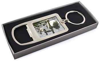 Swans and Baby Cygnets Chrome Metal Bottle Opener Keyring in Box