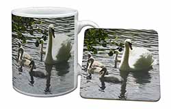 Swans and Baby Cygnets Mug and Coaster Set