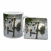 Swans and Baby Cygnets Mug and Coaster Set