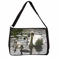 Swans and Baby Cygnets Large Black Laptop Shoulder Bag School/College