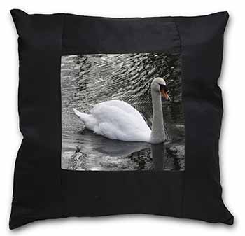 Beautiful Swan Black Satin Feel Scatter Cushion