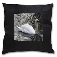 Beautiful Swan Black Satin Feel Scatter Cushion