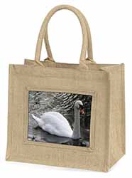 Beautiful Swan Natural/Beige Jute Large Shopping Bag