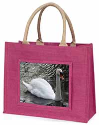 Beautiful Swan Large Pink Jute Shopping Bag