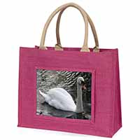 Beautiful Swan Large Pink Jute Shopping Bag