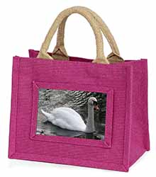 Beautiful Swan Little Girls Small Pink Jute Shopping Bag