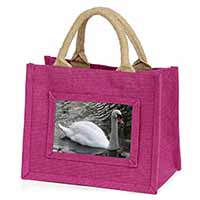 Beautiful Swan Little Girls Small Pink Jute Shopping Bag