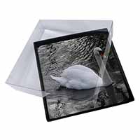 4x Beautiful Swan Picture Table Coasters Set in Gift Box