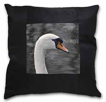 Face of a Swan Black Satin Feel Scatter Cushion