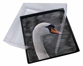 4x Face of a Swan Picture Table Coasters Set in Gift Box
