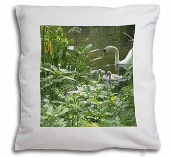 Swan and Baby Cygnets Soft White Velvet Feel Scatter Cushion
