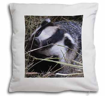 Badger in Straw Soft White Velvet Feel Scatter Cushion