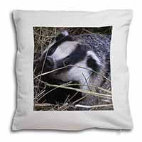 Badger in Straw Soft White Velvet Feel Scatter Cushion