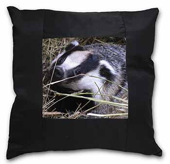 Badger in Straw Black Satin Feel Scatter Cushion