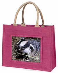 Badger in Straw Large Pink Jute Shopping Bag